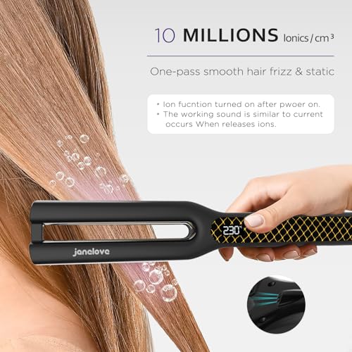Janelove Titanium Flat Iron Hair Straightener with Negative Ions, LCD Display, 4X 0.5'' Plates