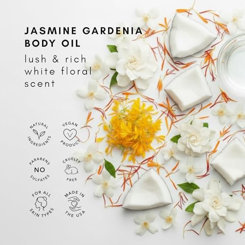 Jasmine Gardenia Body Oil - Vegan Hydrating Moisturizer with Vitamin E & Omega 4oz