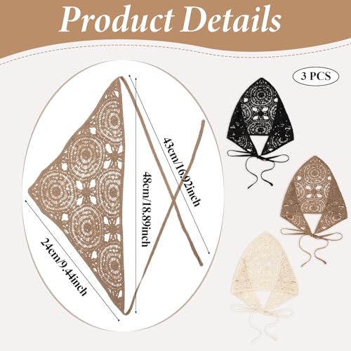 Women & Girls Crochet Headbands 3-Pack Vintage Hair Accessories