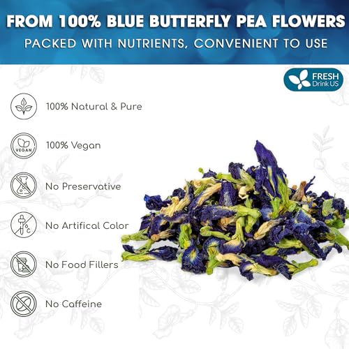 Premium Dried Butterfly Pea Flowers for Herbal Tea Brewing - 1010+ Whole Flowers, Caffeine Free & Vegan
