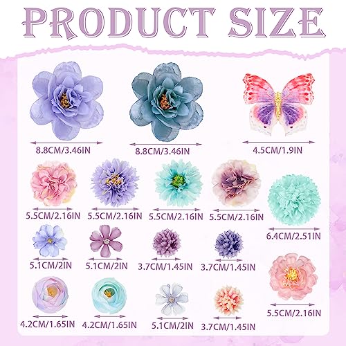 Bencailor 30 Pcs Flower & Butterfly Hair Clips for Women - Blue & Purple