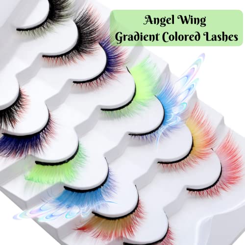 Outopen 7 Pairs Winged Effect Colored Lashes, Fluffy Wispy False Eyelashes