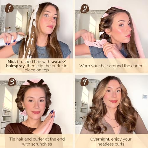 YANIBEST Heatless Hair Curler Set - Overnight Satin Curling Rod Headband