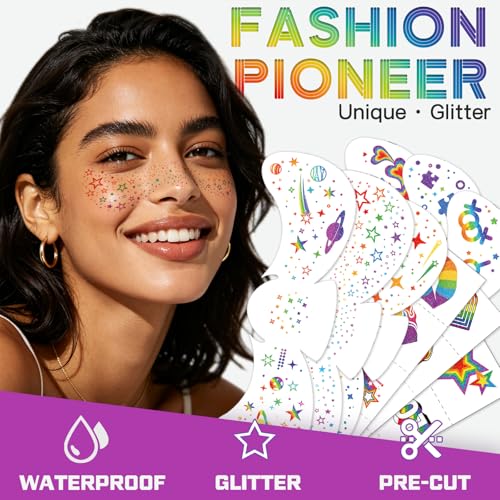 36 Pcs Glitter Pride Face Tattoos - Waterproof Rainbow Stickers
