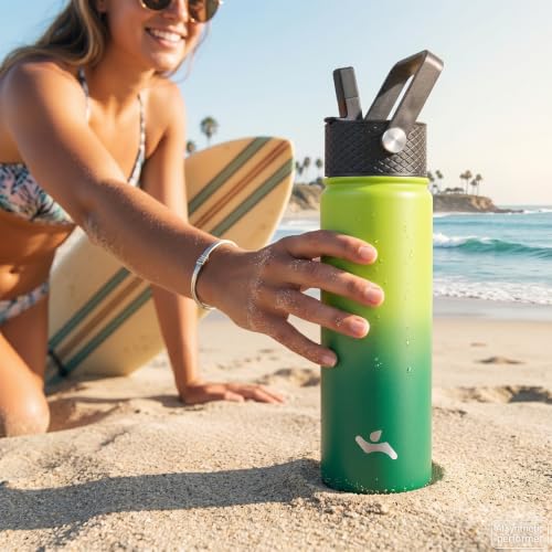 Konokyo 18 oz Insulated Stainless Steel Water Bottle with Straw Lid - BPA-Free & Leak-Proof for Travel, Gym, Hiking