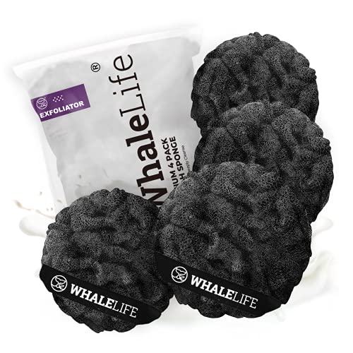 WhaleLife Double Layer Loofah Sponges 4 Pack for Exfoliating Bath