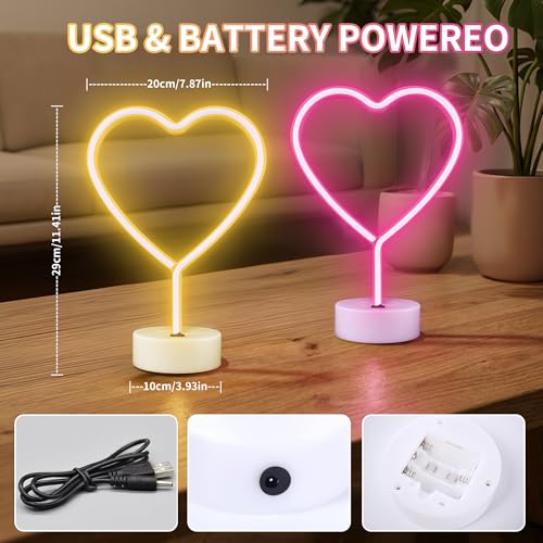 Heart Neon Signs - 2 Pack LED Pink Lights for Home Decor