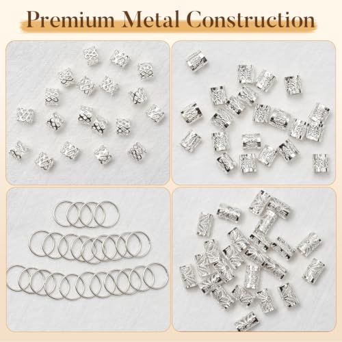 WacanDan Silver 100 Pcs Hair Jewelry Set for Braids & Locs - Adjustable Styles