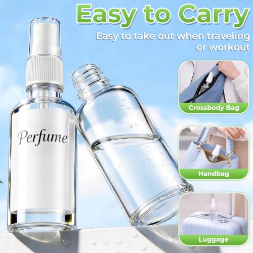JTIEO 6 Pack 2oz Glass Spray Bottles for Essential Oils & Perfume - Travel Refillable Set
