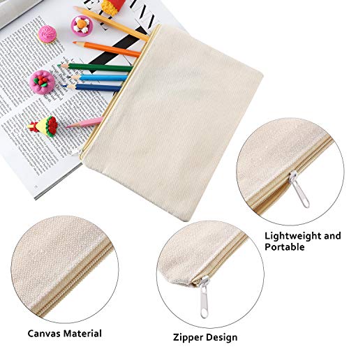 10 Pack Medium Blank Canvas Cosmetic Bags - Beige DIY Zipper Pouches