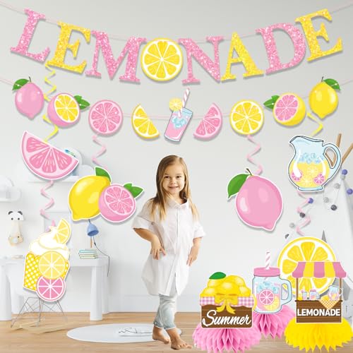 Pink Lemonade Party Decorations Set - Banner, Swirls & Centerpieces