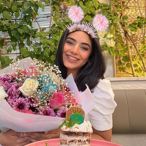 CUBACO Pink Birthday Headband with Pompoms for Women