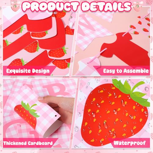 Strawberry Baby Shower Banner Set - 3 Pink Gingham Decorations