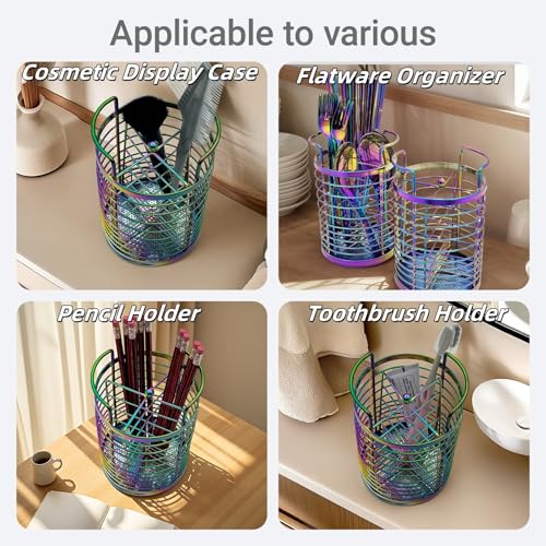 Rainbow Makeup Brush Holder Organizer with 4 Slots - Versatile Storage for Brushes, Pens, and Utensils