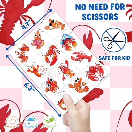 120 PCS Crawfish Boil Temporary Tattoos Kids & Adults - F. Multiple Sheets