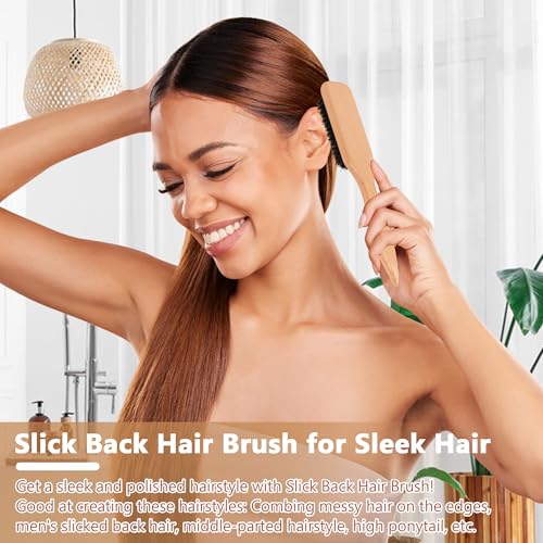 OWIIZI Brown Wooden Boar Bristle Hair Brush for Sleek & Smooth Hairstyles
