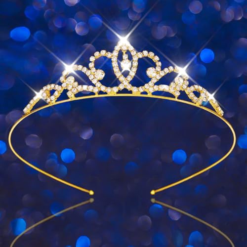 Kilshye Gold Rhinestone Princess Tiara Headband for Girls - Pack of 1