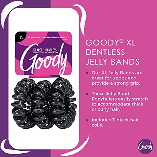 Goody XL Dentless Jelly Hair Coils, Black - 6-Pack for Thick Hair