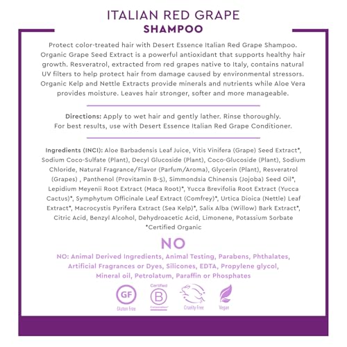 Desert Essence Red Grape Shampoo for Color-Treated Hair, 8 Fl Oz