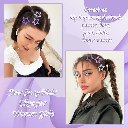 NAISKA Y2K Purple Star Hair Clips - 12 Non-Slip Snap Barrettes