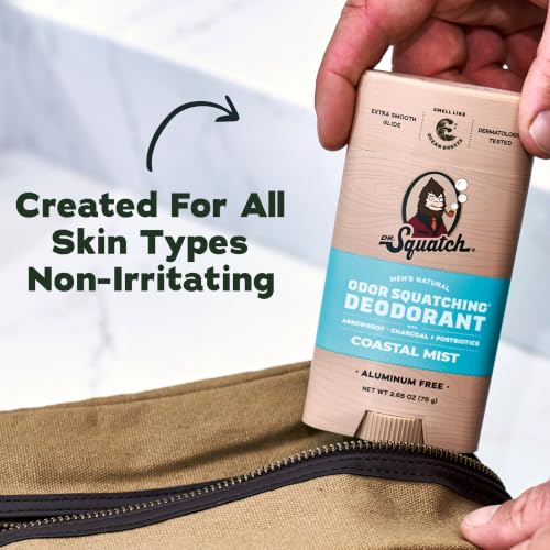 Dr. Squatch Coastal Mist Natural Deodorant - 2.65oz Stick, Aluminum-Free with Charcoal & Postbiotics