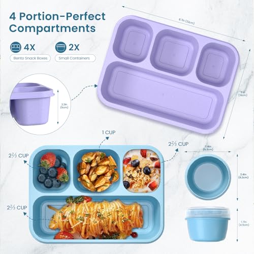 KHOXU 4-Compartment Bento Lunch Box Set - 44Oz Meal Prep Containers