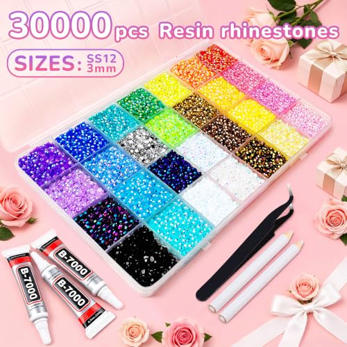 28 Colors Bedazzling Kit with 30000 Rhinestones & Glue