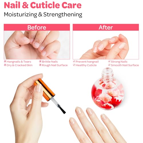JIASHENG Strawberry Cuticle Oil with Real Flowers - 15ml Hydrating Nail Care