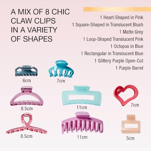 Scunci 8-Piece Claw Clip Set for Thick Hair - Pastel Colors