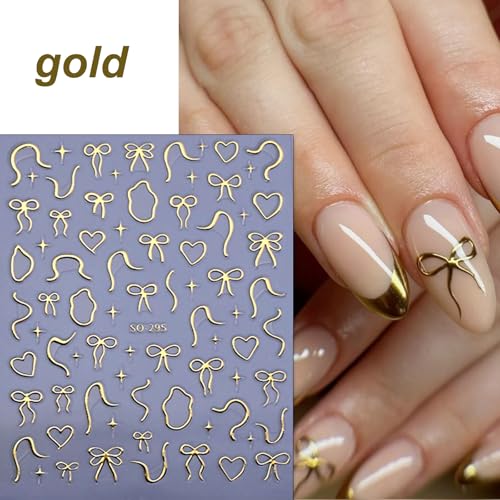 LBPEPAMZ 3D Valentine Nail Stickers - Gold Silver Red Bow Love Decorative Decals for Nails, 8 Sheets - Style 29