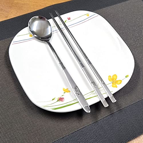 Korean Traditional Stainless Steel Spoon & Chopsticks Set - Silver Turtle