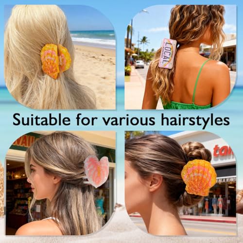 Large Shell Hair Claw Clip for Thick Hair, Orange Marble Summer Accessory