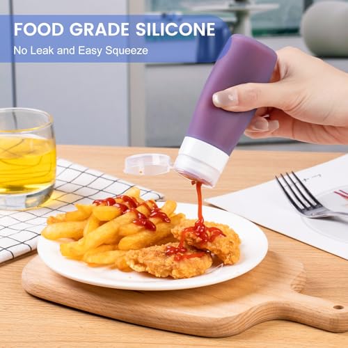 MICEBAY 4 Pack Silicone Condiment Squeeze Bottles - Leakproof Salad Dressing Containers for On-the-Go