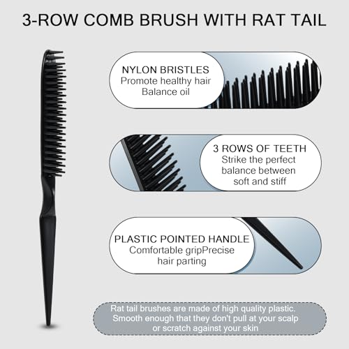 SIMPOR 3-Row Hair Comb for Detangling & Styling - Black