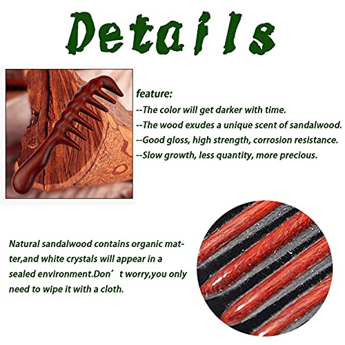 Denlydom Natural Red Sandalwood Wide Tooth Comb for Curly Hair Detangling
