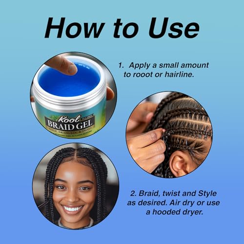 BELLATIQUE KOOL Braiding Gel 15 oz - Max Hold for LOC & Twist, No Flaking, High Shine, Fast Drying, Long Lasting (Pack of 1)