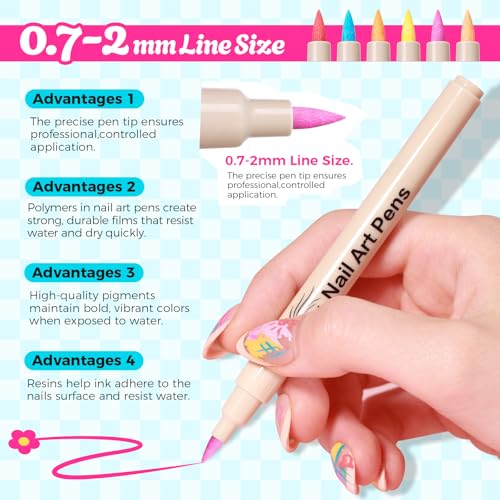 GELLAKTIK 18-Color Waterproof Quick Dry Nail Art Pens - Green, 0.7mm Precision for DIY Designs