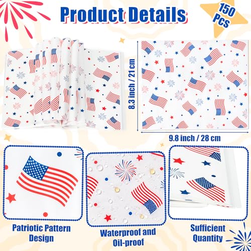 Patriotic Wax Paper Sheets - 150 Pcs USA Flag Deli Wraps