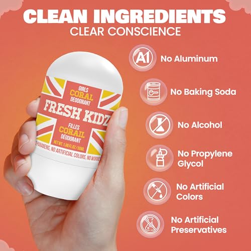 Fresh Kidz Kids & Teens Deodorant Coral 1.86 fl oz Pack of 2 - Aluminum & Chemical-Free