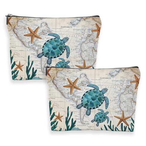 Multicolor Turtle Starfish Makeup Bag - Waterproof Travel Pouch