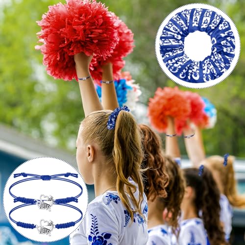 Blue Cheerleader Hair Scrunchies & Bracelets Set - 20 pcs for Women & Girls