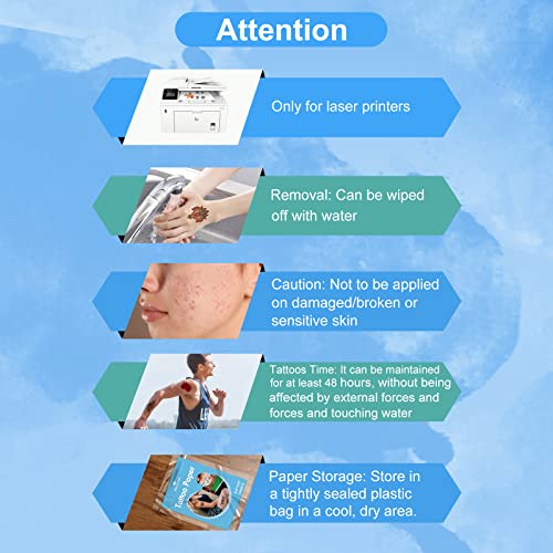MECOLOUR Printable Temporary Tattoo Paper for Laser Printers - White, 10 Sheets