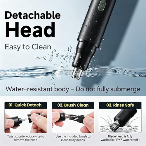 RUIM Black 3-in-1 Waterproof Men’s Nose & Ear Trimmer with Eyebrow Attachments