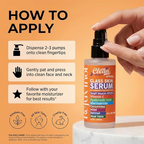 Clean Beauty 2oz Snail Mucin & Vitamin C Face Serum Anti-Aging with Hyaluronic Acid