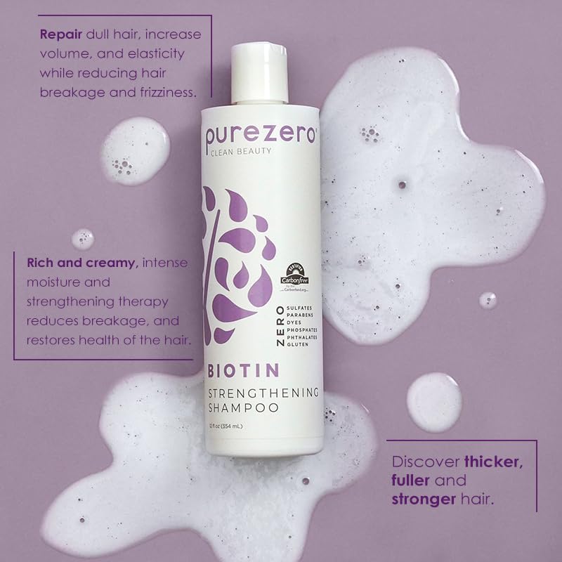 Purezero Biotin Shampoo & Conditioner Set 12 Fl Oz Pack of 2 - Volumizing, Sulfate-Free, Vegan Hair Care