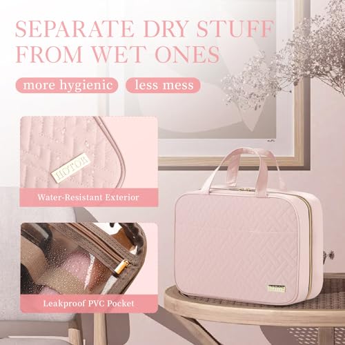 HOTOR Medium Pink Hanging Travel Toiletry Bag Women Men Compact Organizer