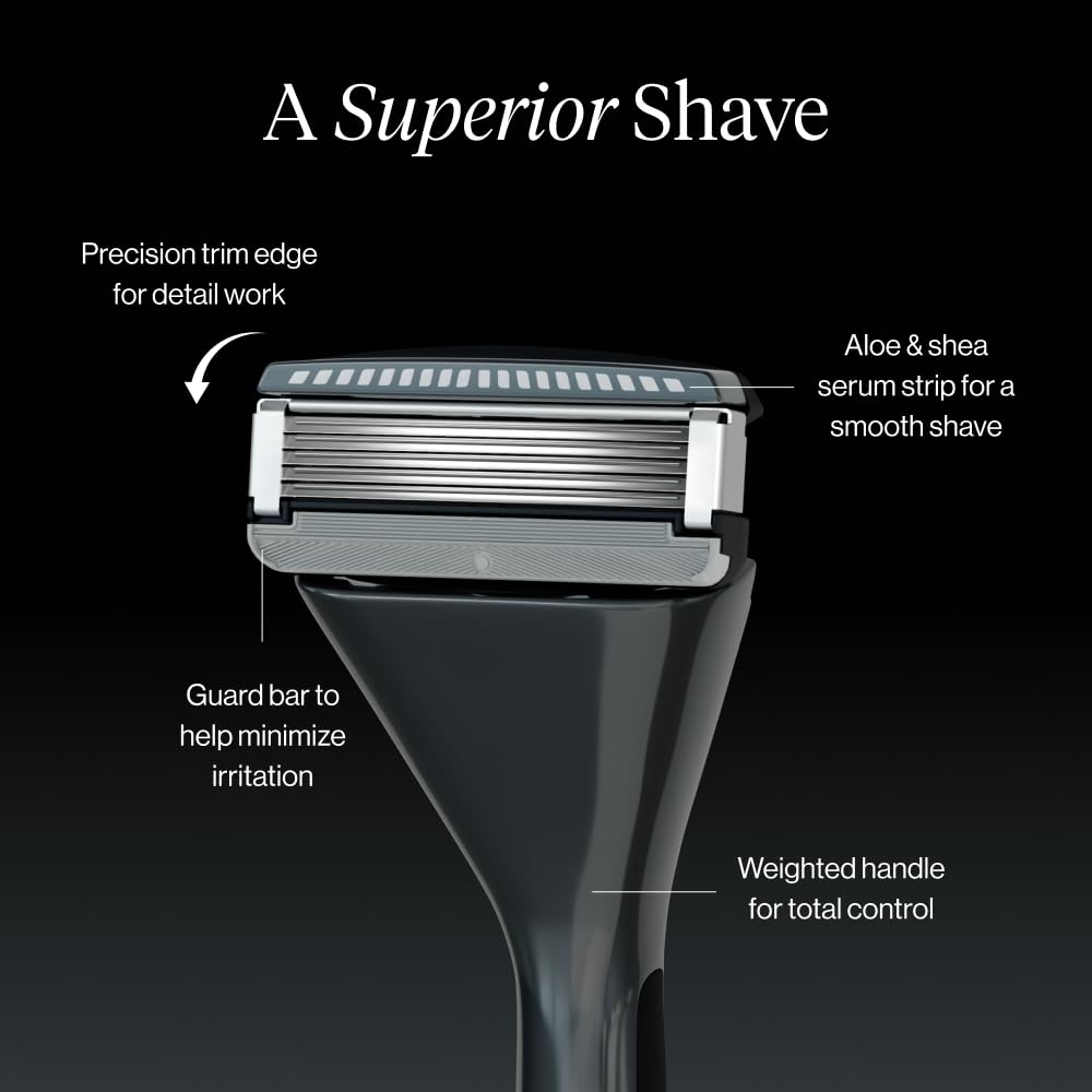 House of Atlas, Razors for Men - Mens Razors for Shaving with Handle, 2 Razor Blade Refills, & Shower Hook, Precision Trim Edge, Smooth Close Shave, Reusable Razor for Men, Gunmetal