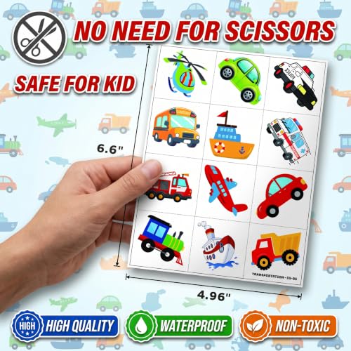 96 Pack Kids Construction Vehicle Temporary Tattoos - Waterproof & Easy to Apply