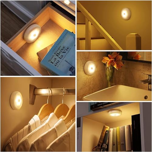 AMIR Motion Sensor LED Night Light - Cordless & Battery Powered, Warm White, Pack of 6