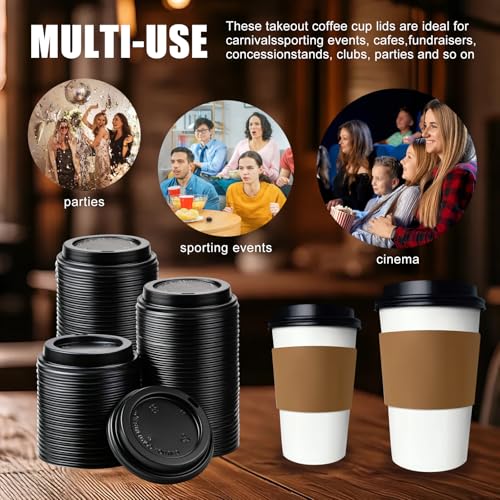 100 Pack Black Dome Coffee Cup Lids for 12-22 oz Cups